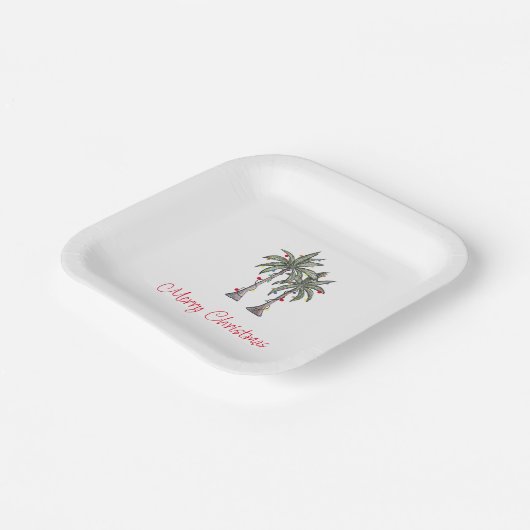 熱帯メリークリスマスパーティーヤシの木 ペーパープレート (傾斜あり)