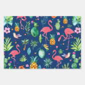 熱帯メロディーパターンの鳥と花 ラッピングペーパーシート (正面2)