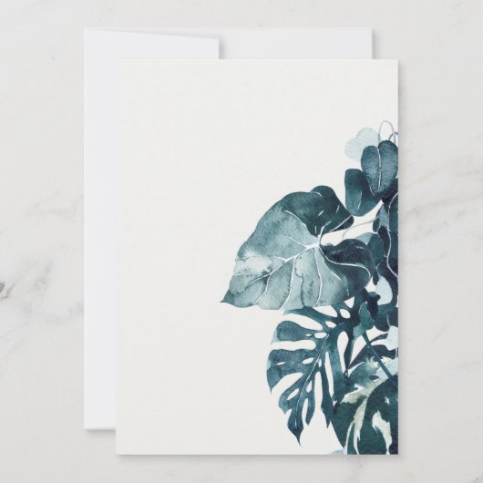 熱帯モダンのモンステラの葉の結婚式の招待 サンキューカード (裏面)