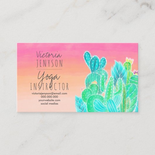 熱帯モダンエキゾチックイラストレーションヨガ 名刺 (正面)