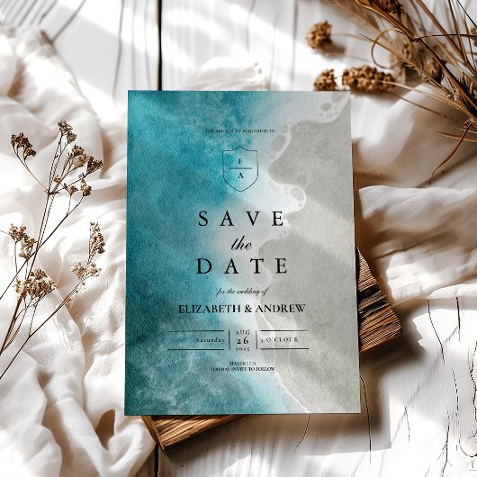 熱帯モダンエレガントビーチ結婚式 セーブザデート