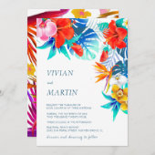 熱帯モダンカラフルフローラ結婚式招待状 招待状 (正面/裏面)