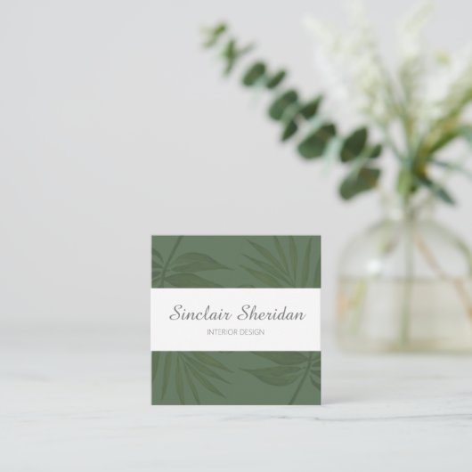 熱帯モダングリーンパームリーフ スクエア名刺 (スタンド正面)