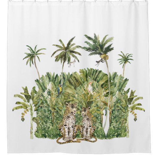 熱帯モダンジャングルヤシの木 シャワーカーテン (正面)
