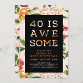 熱帯モダンタイポグラフィ40歳のパーティー 招待状 (正面/裏面)
