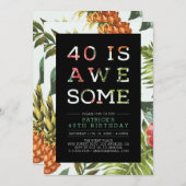 熱帯モダンタイポグラフィ40歳のパーティー 招待状 (正面/裏面)