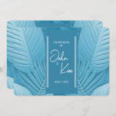 熱帯モダンティール（緑がかった色）水平結婚式招待状 招待状 (正面/裏面)