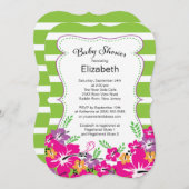 熱帯モダンハイビスカスフラワーベビーシャワー 招待状 (正面/裏面)