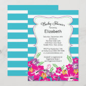 熱帯モダンハイビスカスフラワーベビーシャワー 招待状 (正面/裏面)