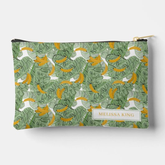 熱帯モダンバナナの緑のパターン旅行 アクセサリーポーチ (裏面)