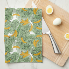 熱帯モダンバナナの緑のパターン キッチンタオル