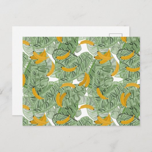 熱帯モダンバナナの緑のパターン シーズンポストカード (正面/裏面)