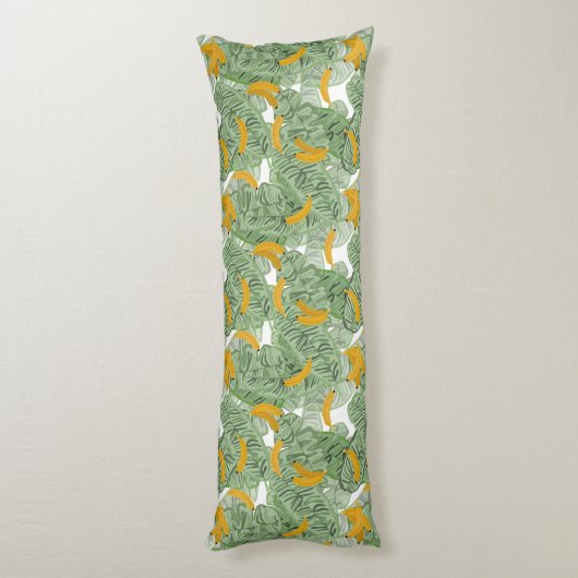 熱帯モダンバナナの緑のパターン ボディピロー (裏面 (縦))