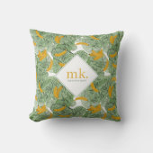 熱帯モダンバナナの緑の模様モノグラム クッション (正面)