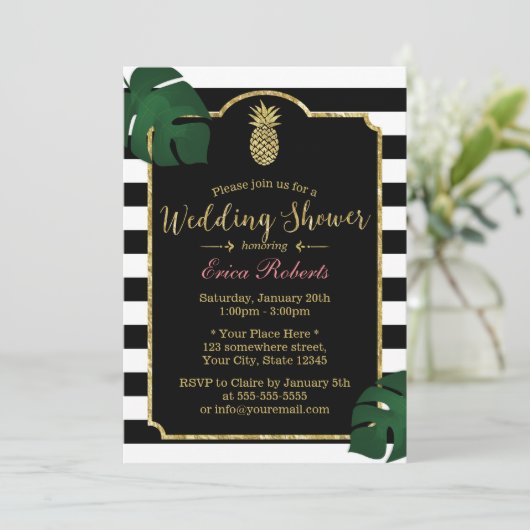 熱帯モダンパイナップルハワイアンウェディングシャワー 招待状 (スタンド正面)