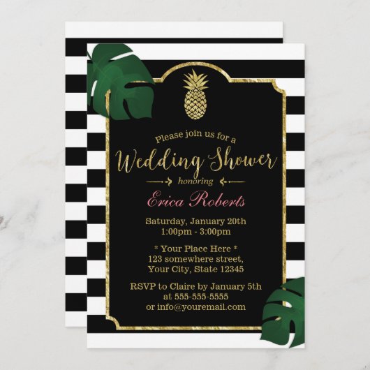 熱帯モダンパイナップルハワイアンウェディングシャワー 招待状 (正面/裏面)