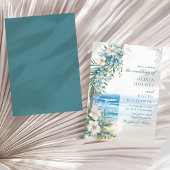 熱帯モダンビーチとフローラ結婚アーチ 招待状