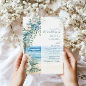 熱帯モダンビーチとフローラ結婚アーチ 招待状