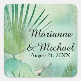 熱帯モダンビーチジャングルリーフ葉海岸沿い スクエアシール