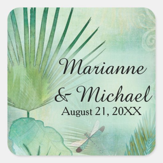 熱帯モダンビーチジャングルリーフ葉海岸沿い スクエアシール (正面)