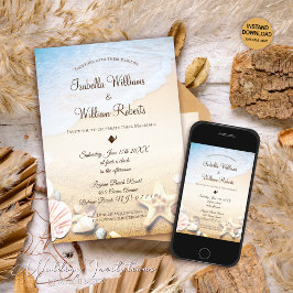 熱帯モダンビーチヒトデ結婚ィス 招待状