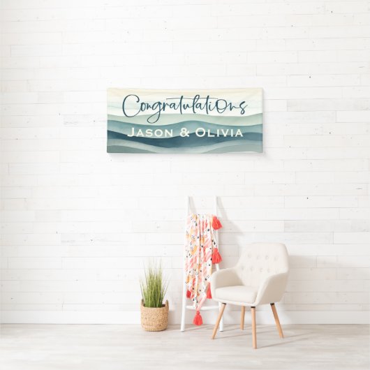 熱帯モダンビーチ結婚式おめでとう 横断幕 (インサイチュ)