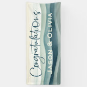 熱帯モダンビーチ結婚式おめでとう 横断幕 (縦)