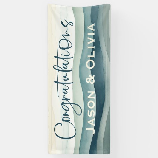 熱帯モダンビーチ結婚式おめでとう 横断幕 (縦)