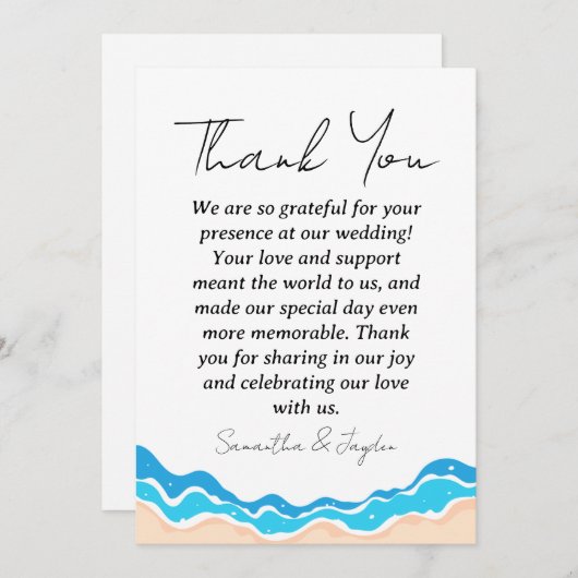 熱帯モダンビーチ結婚式サンキューカード サンキューカード (正面/裏面)
