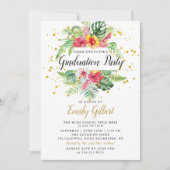 熱帯モダンフローラの葉の卒業写真 招待状 (正面)