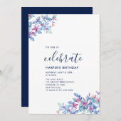 熱帯モダンフローラ夏大人の誕生日パーティー 招待状 (正面/裏面)