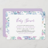 熱帯モダンフローラ夏季ガールベビーシャワー 招待状 (正面/裏面)