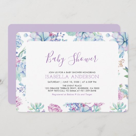 熱帯モダンフローラ夏季ガールベビーシャワー 招待状 (正面/裏面)