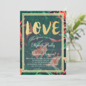 熱帯モダンフローラ金ゴールドフレーム結婚ハワイアン 招待状 (スタンド正面)