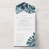 熱帯モダンモンステラの葉の青い水色 オールインワン招待状 (内側)