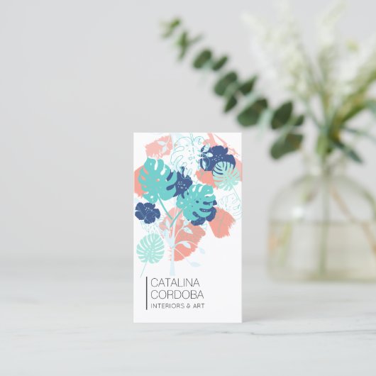 熱帯モダンモンステラの葉パタ芸術的ーンII 名刺 (スタンド正面)