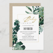 熱帯モダンモンステラ動物群ベビーシャワー招待状 サンキューカード (正面/裏面)