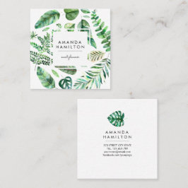 熱帯モダンモンステラ水彩フローラ スクエア名刺