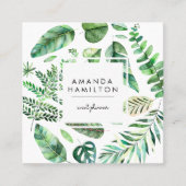 熱帯モダンモンステラ水彩フローラ スクエア名刺 (正面)