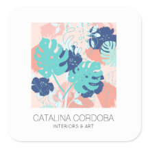 熱帯モダンモンステラ葉パターンピーチ/ミント