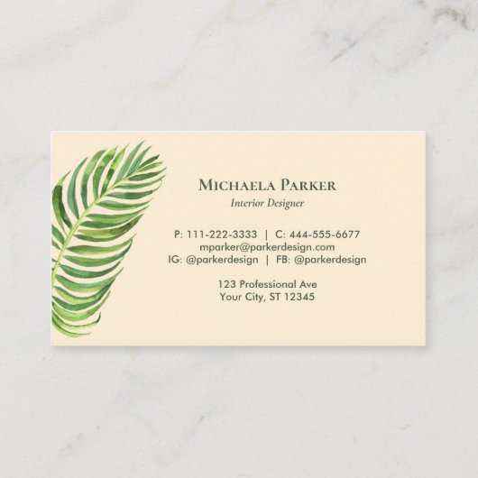 熱帯モダンヤシの葉の影 名刺 (裏面)