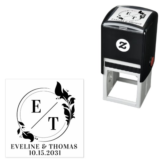 熱帯モダンリース結婚のモノグラムのロゴ セルフインキングスタンプ (インサイチュ)