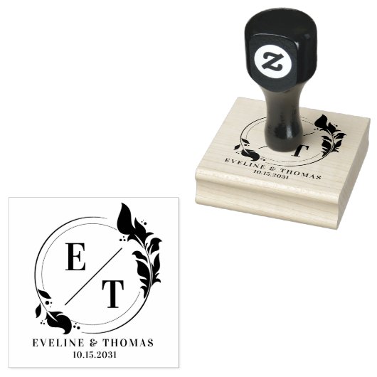 熱帯モダンリース結婚のモノグラムのロゴ ラバースタンプ (押印)