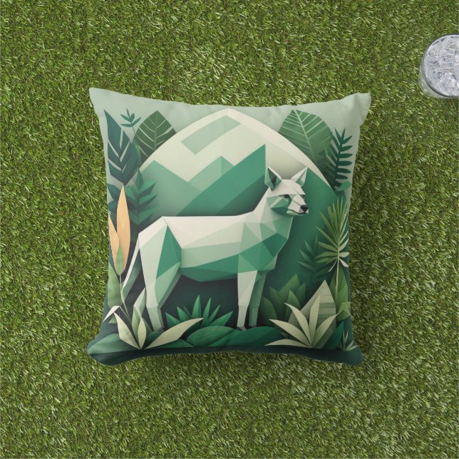 熱帯モダン動物枕 – 低ポリゴン幾何学模様 アウトドアクッション (芝生)