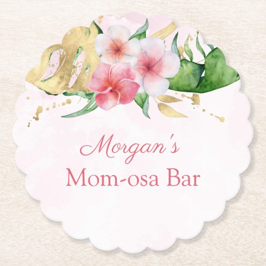 熱帯モダン夏のフローラ赤ちゃんシャワー ペーパーコースター (正面)