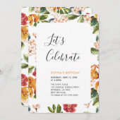 熱帯モダン夏の成人誕生日パーティー 招待状 (正面/裏面)