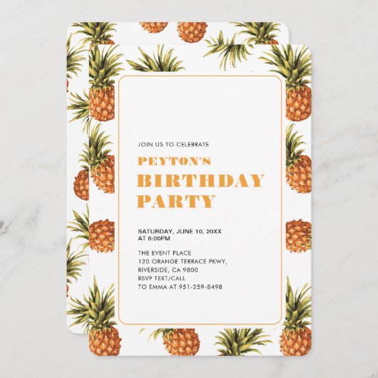 熱帯モダン夏の成人誕生日パーティー 招待状 (正面/裏面)