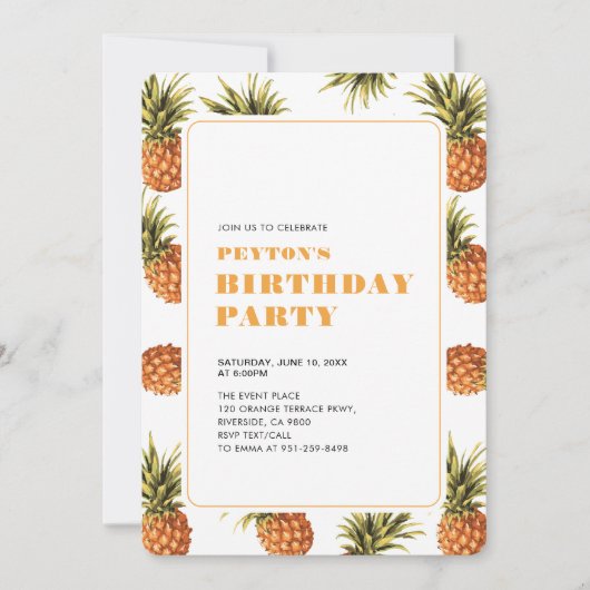 熱帯モダン夏の成人誕生日パーティー 招待状 (正面)