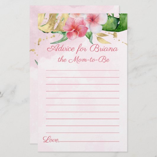 熱帯モダン夏の赤ちゃんシャワーゲームアドバイス (正面/裏面)