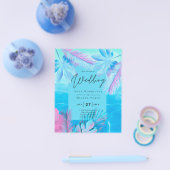 熱帯モダン夏アクアブルーピンク結婚ズ チラシ (シングル)